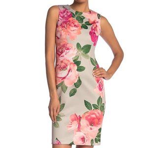 NWT Calvin Klein Women's Sleeveless Round Neck Sheath Dress Kahki Multi Color